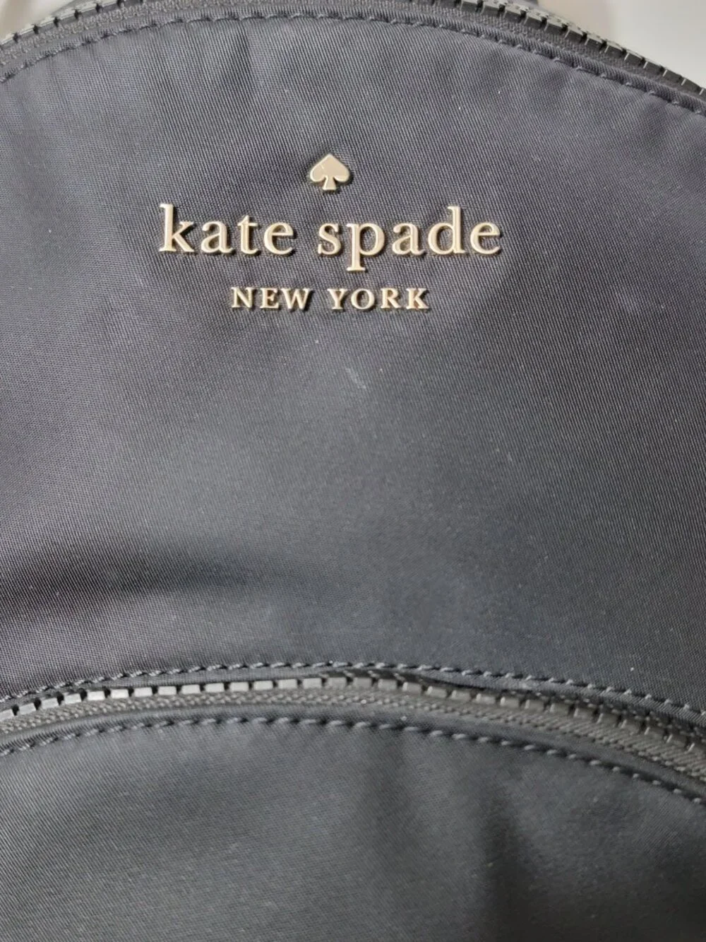 Kate Spade Karissa Nylon Medium Backpack Black Gold Spade Logo Zip Bag